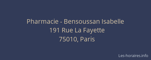 Pharmacie - Bensoussan Isabelle