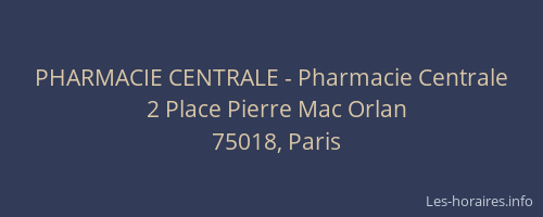 PHARMACIE CENTRALE - Pharmacie Centrale