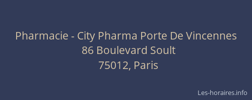 Pharmacie - City Pharma Porte De Vincennes