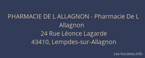 PHARMACIE DE L ALLAGNON - Pharmacie De L Allagnon