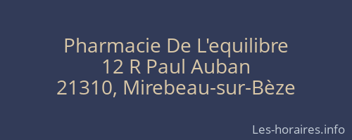 Pharmacie De L'equilibre
