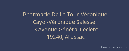 Pharmacie De La Tour-V&eacute;ronique Cayol-V&eacute;ronique Salesse