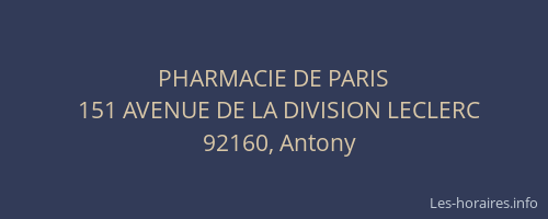 PHARMACIE DE PARIS
