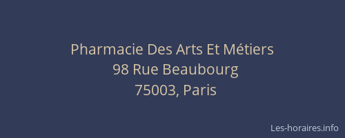 Pharmacie Des Arts Et Métiers