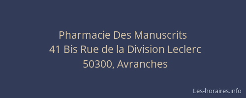 Pharmacie Des Manuscrits