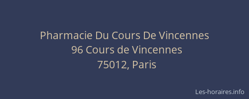 Pharmacie Du Cours De Vincennes