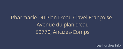 Pharmacie Du Plan D'eau Clavel Françoise