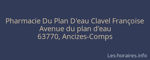 Pharmacie Du Plan D'eau Clavel Françoise