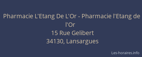 Pharmacie L'Etang De L'Or - Pharmacie l'Etang de l'Or
