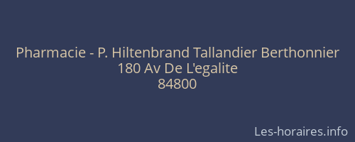 Pharmacie - P. Hiltenbrand Tallandier Berthonnier