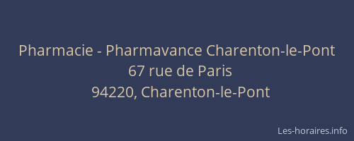 Pharmacie - Pharmavance Charenton-le-Pont
