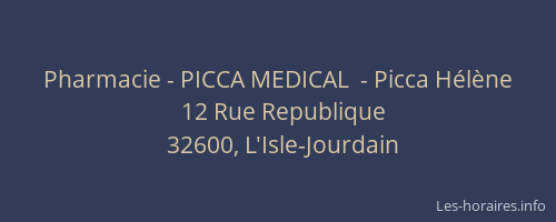 Pharmacie - PICCA MEDICAL  - Picca H&eacute;l&egrave;ne