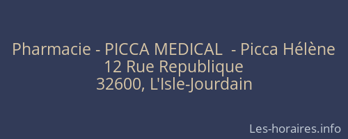 Pharmacie - PICCA MEDICAL  - Picca Hélène