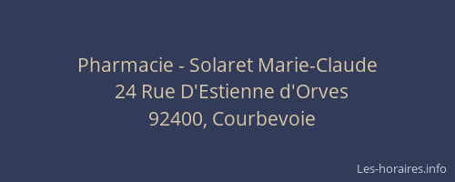 Pharmacie - Solaret Marie-Claude