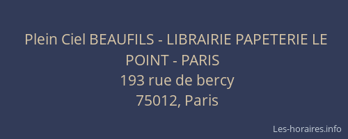 Plein Ciel BEAUFILS - LIBRAIRIE PAPETERIE LE POINT - PARIS