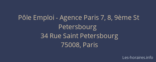 Pôle Emploi - Agence Paris 7, 8, 9ème St Petersbourg
