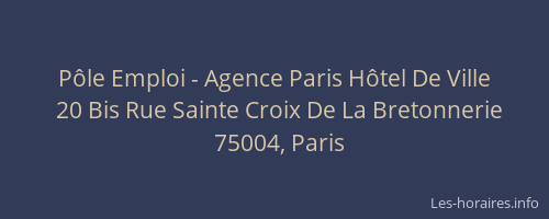 Pôle Emploi - Agence Paris Hôtel De Ville