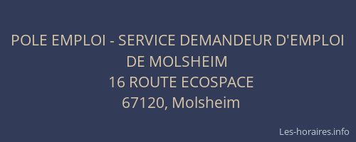 POLE EMPLOI - SERVICE DEMANDEUR D'EMPLOI  DE MOLSHEIM