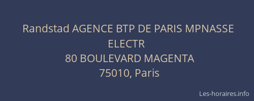Randstad AGENCE BTP DE PARIS MPNASSE ELECTR