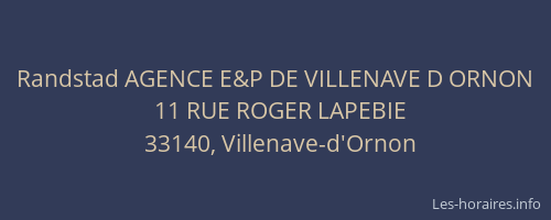 Randstad AGENCE E&P DE VILLENAVE D ORNON