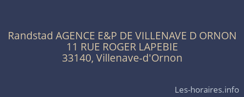 Randstad AGENCE E&P DE VILLENAVE D ORNON