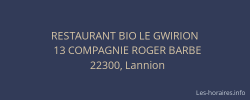 RESTAURANT BIO LE GWIRION