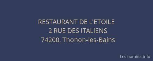 RESTAURANT DE L'ETOILE