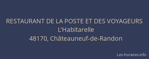 RESTAURANT DE LA POSTE ET DES VOYAGEURS