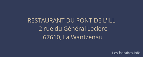 RESTAURANT DU PONT DE L'ILL