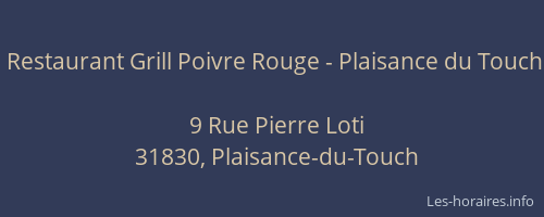 Restaurant Grill Poivre Rouge - Plaisance du Touch