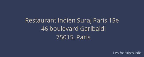 Restaurant Indien Suraj Paris 15e