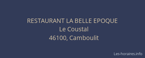RESTAURANT LA BELLE EPOQUE