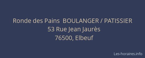 Ronde des Pains  BOULANGER / PATISSIER