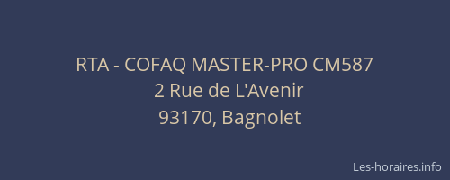 RTA - COFAQ MASTER-PRO CM587