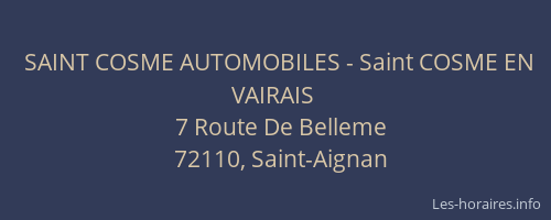 SAINT COSME AUTOMOBILES - Saint COSME EN VAIRAIS