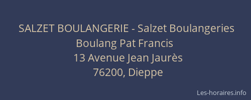 SALZET BOULANGERIE - Salzet Boulangeries Boulang Pat Francis