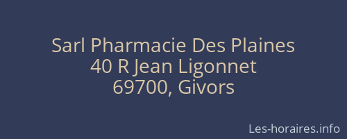 Sarl Pharmacie Des Plaines