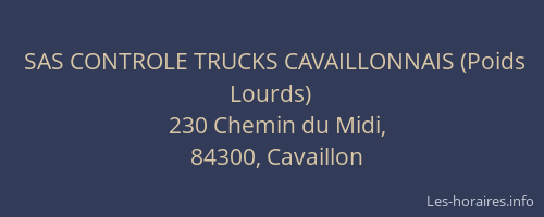 SAS CONTROLE TRUCKS CAVAILLONNAIS (Poids Lourds)
