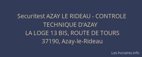 Securitest AZAY LE RIDEAU - CONTROLE TECHNIQUE D'AZAY