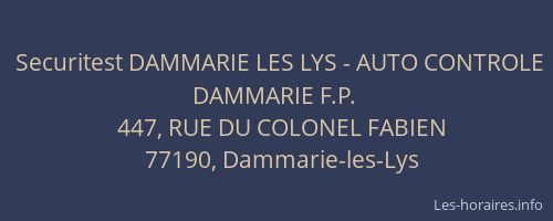 Securitest DAMMARIE LES LYS - AUTO CONTROLE DAMMARIE F.P.
