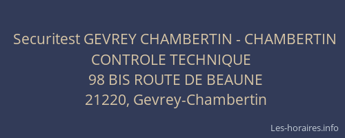 Securitest GEVREY CHAMBERTIN - CHAMBERTIN CONTROLE TECHNIQUE
