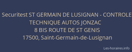 Securitest ST GERMAIN DE LUSIGNAN - CONTROLE TECHNIQUE AUTOS JONZAC
