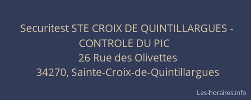 Securitest STE CROIX DE QUINTILLARGUES - CONTROLE DU PIC