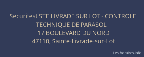 Securitest STE LIVRADE SUR LOT - CONTROLE TECHNIQUE DE PARASOL