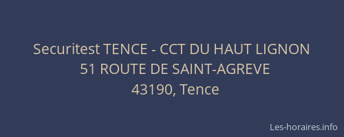 Securitest TENCE - CCT DU HAUT LIGNON