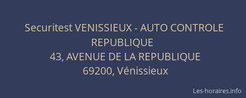 Securitest VENISSIEUX - AUTO CONTROLE REPUBLIQUE