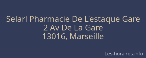 Selarl Pharmacie De L'estaque Gare