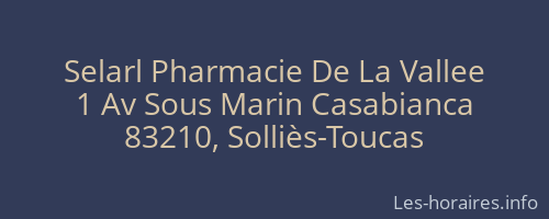 Selarl Pharmacie De La Vallee