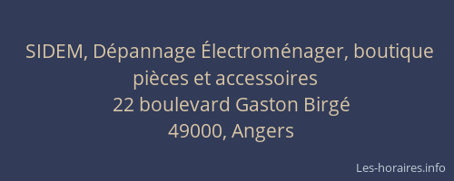 SIDEM, Dépannage Électroménager, boutique pièces et accessoires