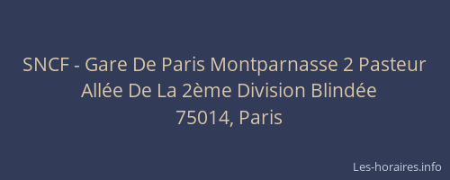 SNCF - Gare De Paris Montparnasse 2 Pasteur